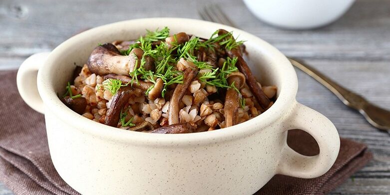 Mushroom buckwheat porridge for lunch in a healthy nutritional menu