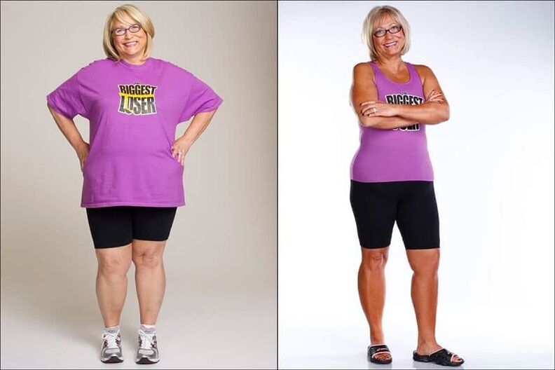 The woman before and after losing weight